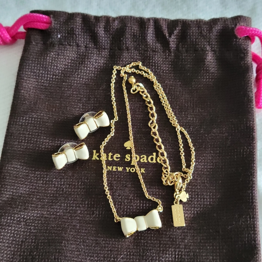 Kate Spade new york signature cream bow necklace and earrings set